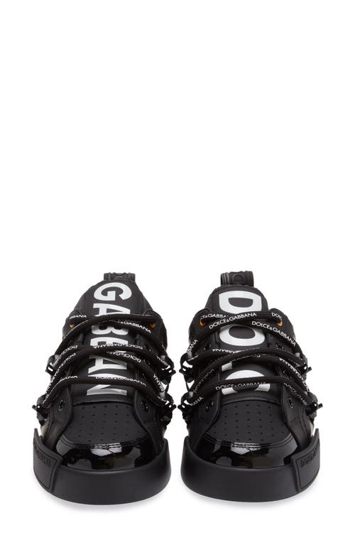 Dolce & Gabbana Black Calfskin And Patent Leather Portifino Sneakers