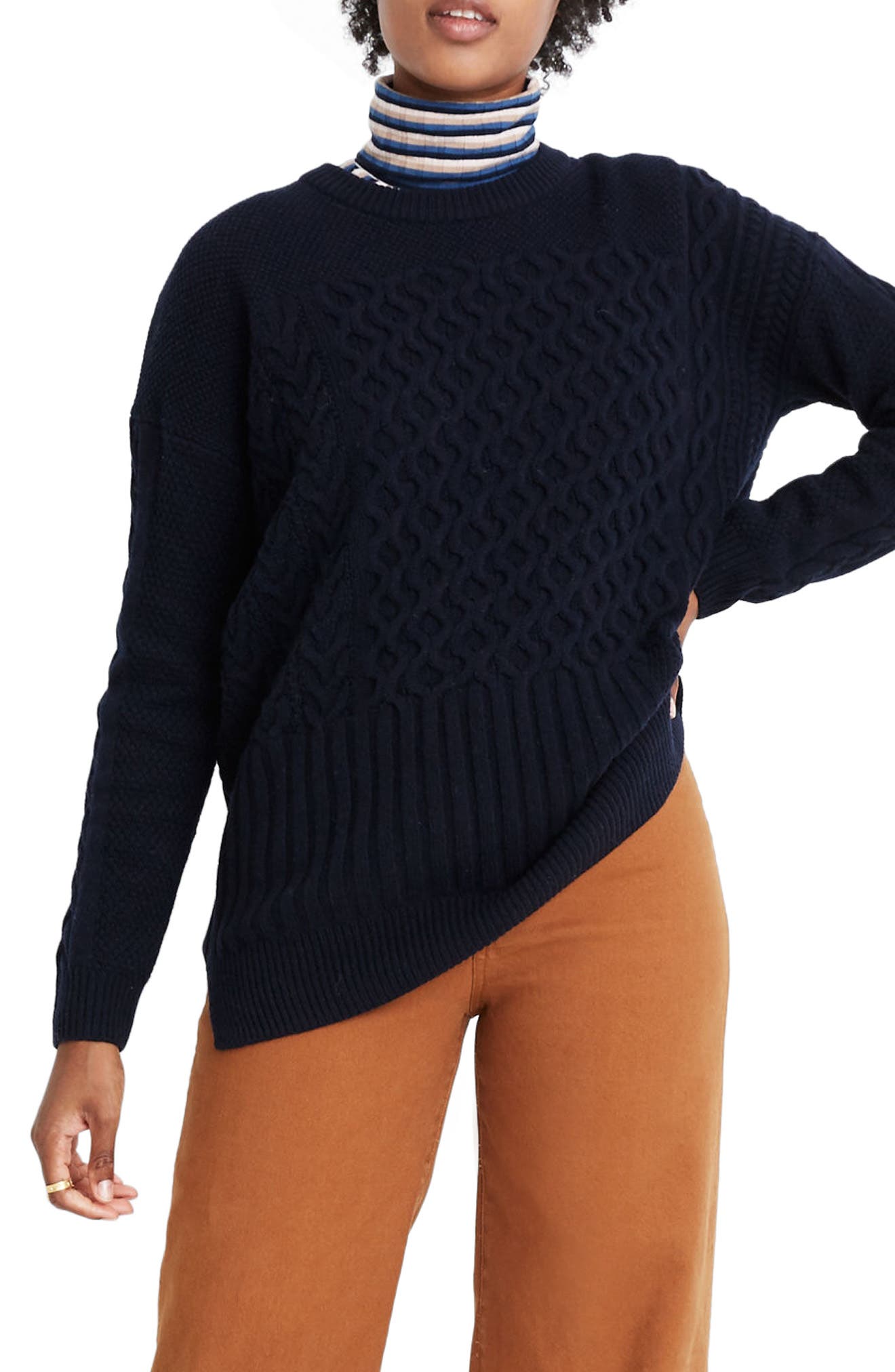 Madewell Patchwork Cable Knit Tunic Sweater Nordstrom Rack