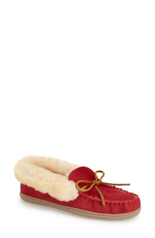 Alpine Genuine Shearling Slipper in Red Suede