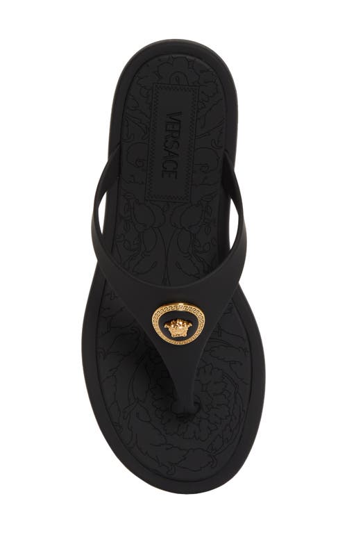 Shop Versace Medusa Flip Flop In Black/ Gold