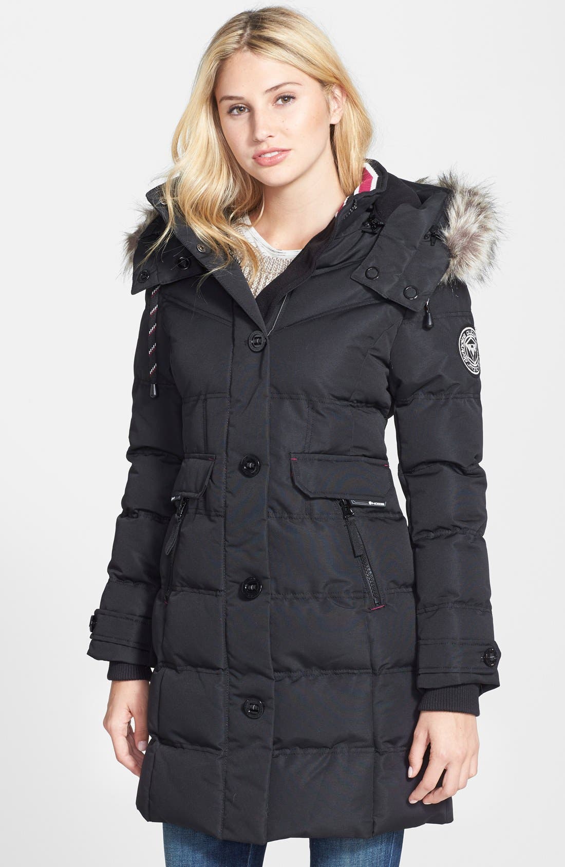 NOIZE Full Length Parka with Faux Fur Trim Nordstrom