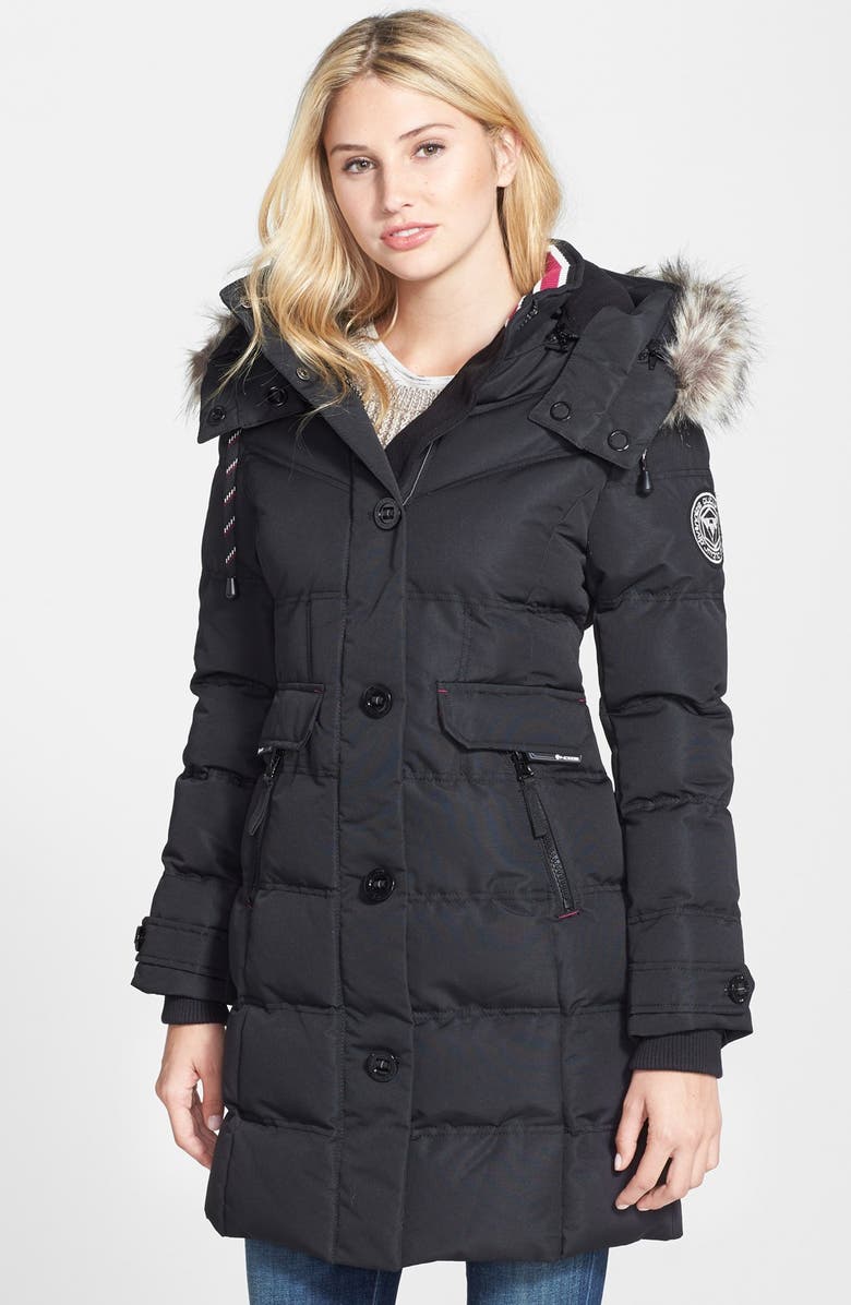 NOIZE Full Length Parka with Faux Fur Trim | Nordstrom