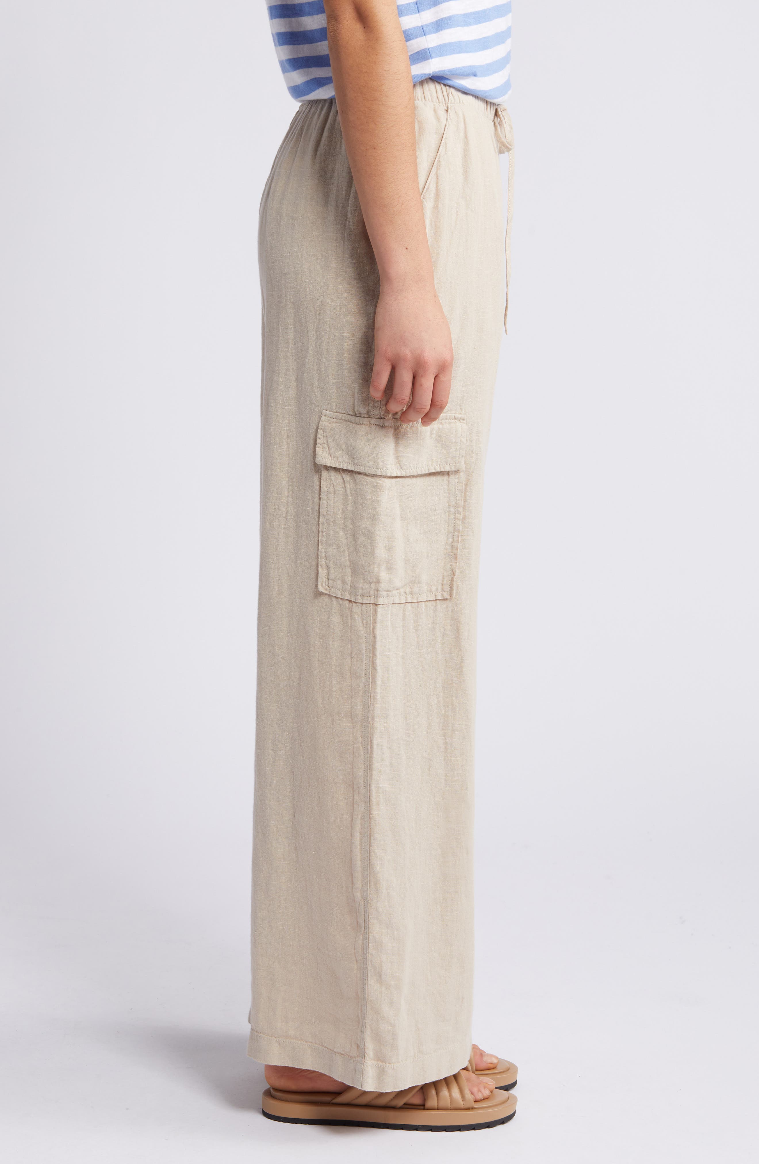 caslonr caslon(r) Drawstring Wide Leg Linen Cargo Pants in Tan Oxford