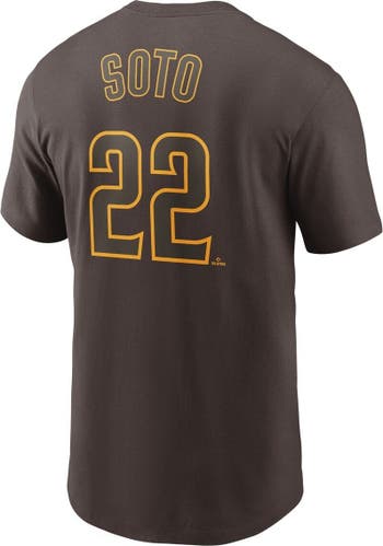 Nike Men's Nike Juan Soto Brown San Diego Padres Name & Number T-Shirt