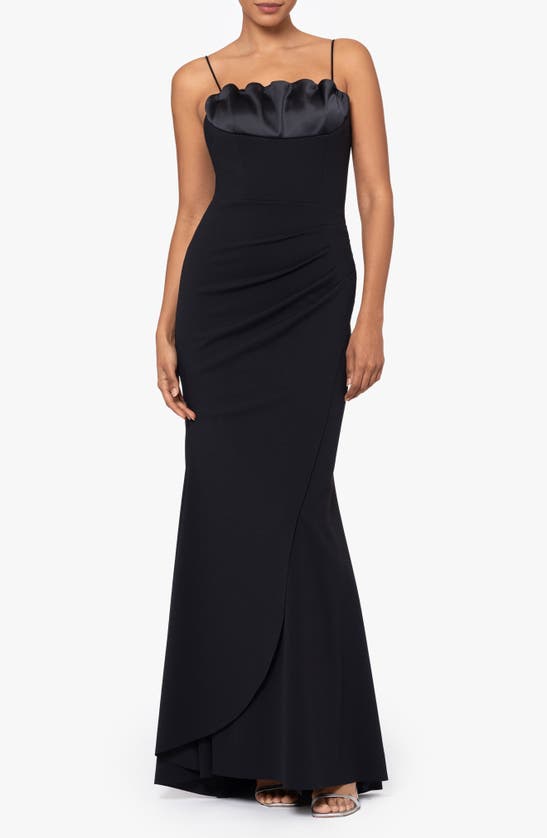 Xscape Evenings Gathered Satin & Crepe Mermaid Gown In Black