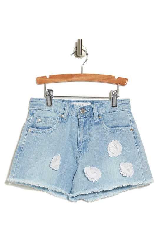 Shop Jessica Simpson Kids' Floral Appliqué Denim Shorts In Light Wash