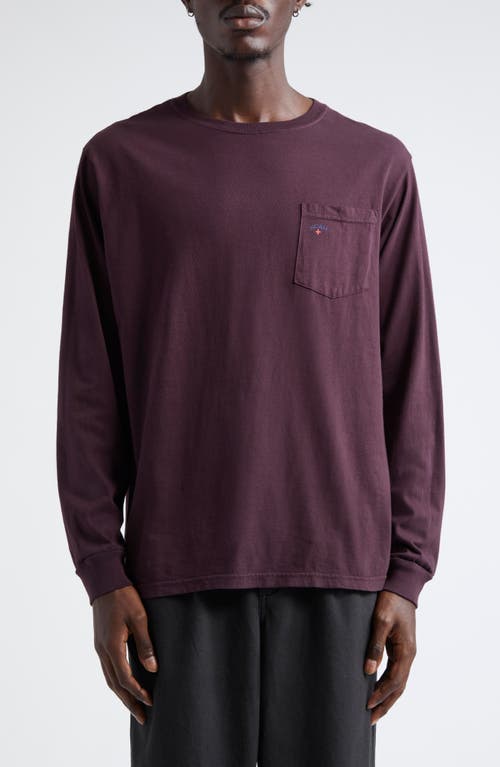 Noah Core Logo Long Sleeve Cotton Pocket T-Shirt in Burgundy 