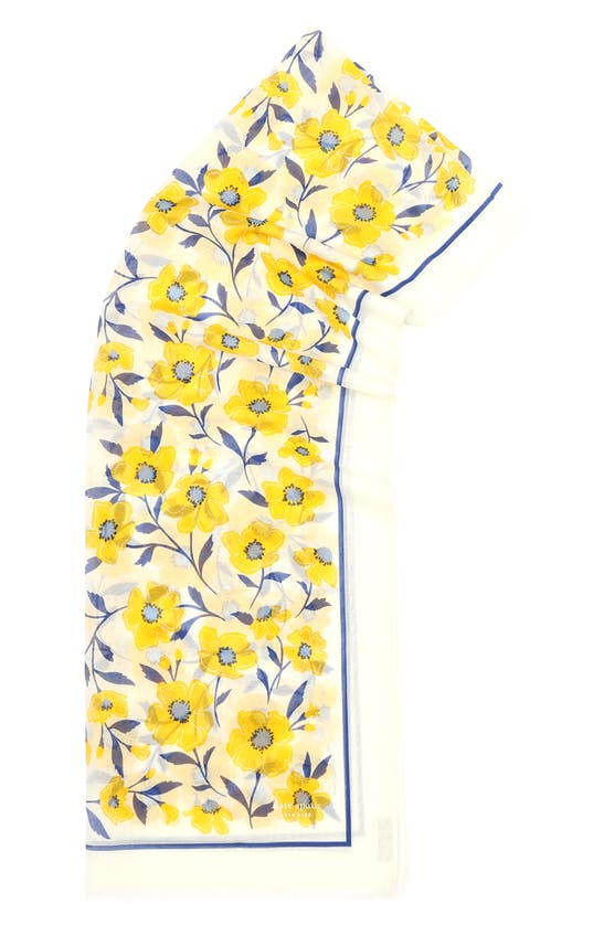 Shop Kate Spade Sunshine Floral Cotton & Silk Scarf In Cream
