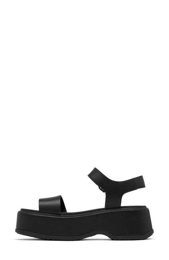 Shop Sorel Dayspring Ankle Strap Platform Sandal In Black/ Black
