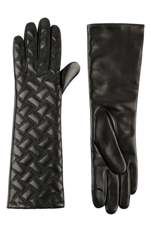 Kurt Geiger London Long Quilted Leather Gloves In Black/antique Brass