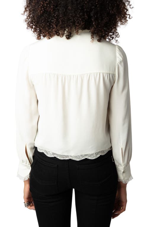 Shop Zadig & Voltaire Topzyl Strass Lace Accent Silk Lace-up Shirt In Vanille