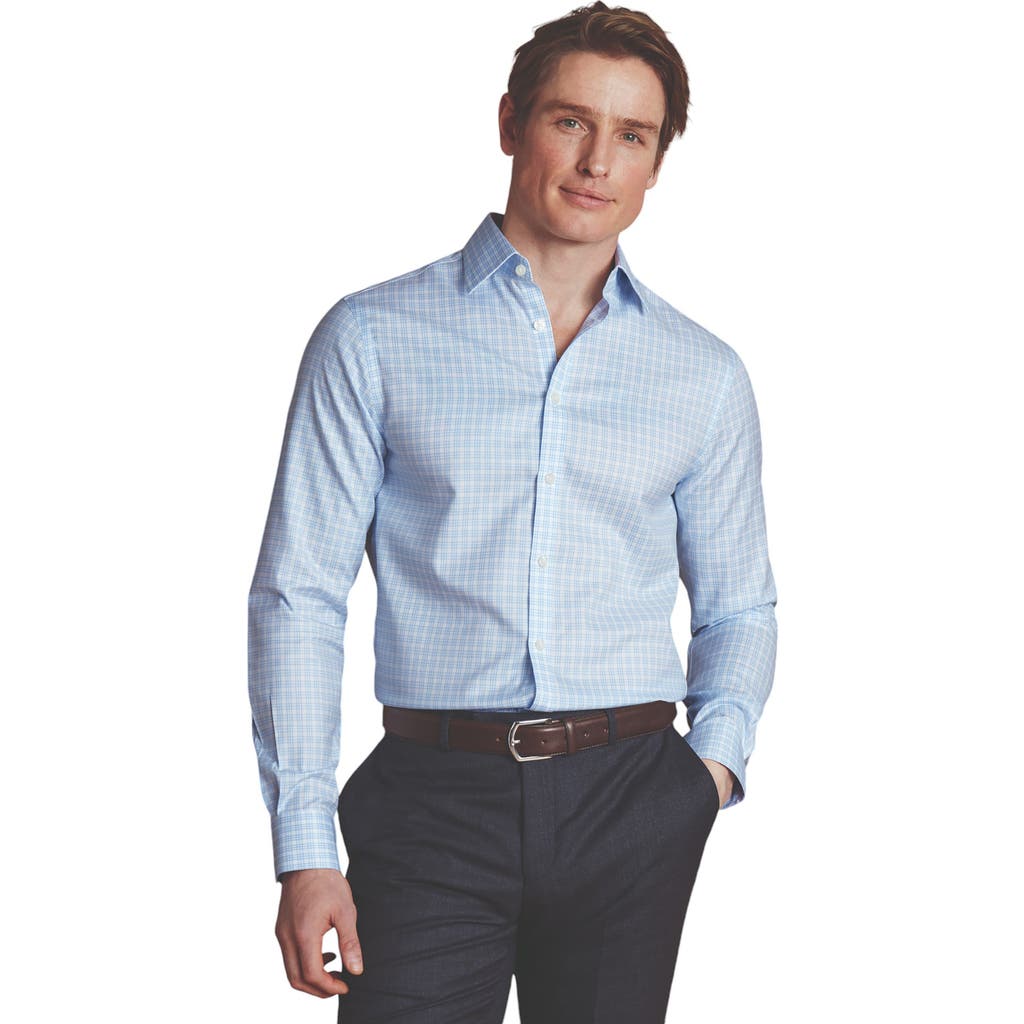 CHARLES TYRWHITT CHARLES TYRWHITT TRIPLE CHECK NON-IRON TWILL SLIM FIT SHIRT SINGLE CUFF