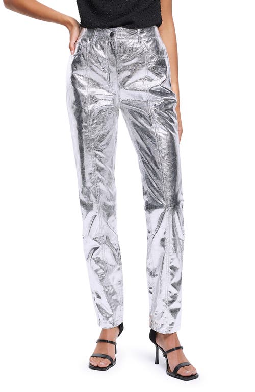 Metallic Snakeskin Embossed Faux Leather Pants in Silver