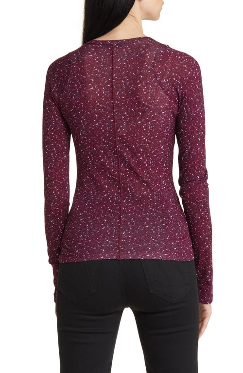 Rag & Bone Shaw Houndstooth Long Sleeve Cotton Top In Burgundy Multi