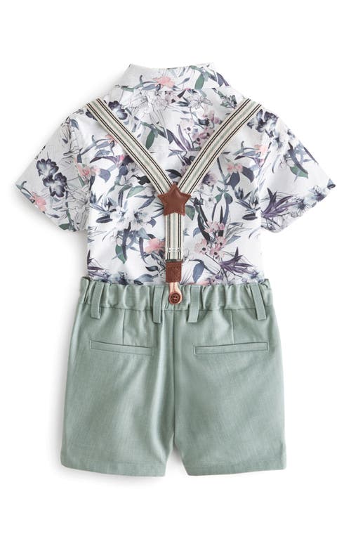 Shop Next Kids' Floral Button-up Shirt, Shorts & Suspenders Set In Blue