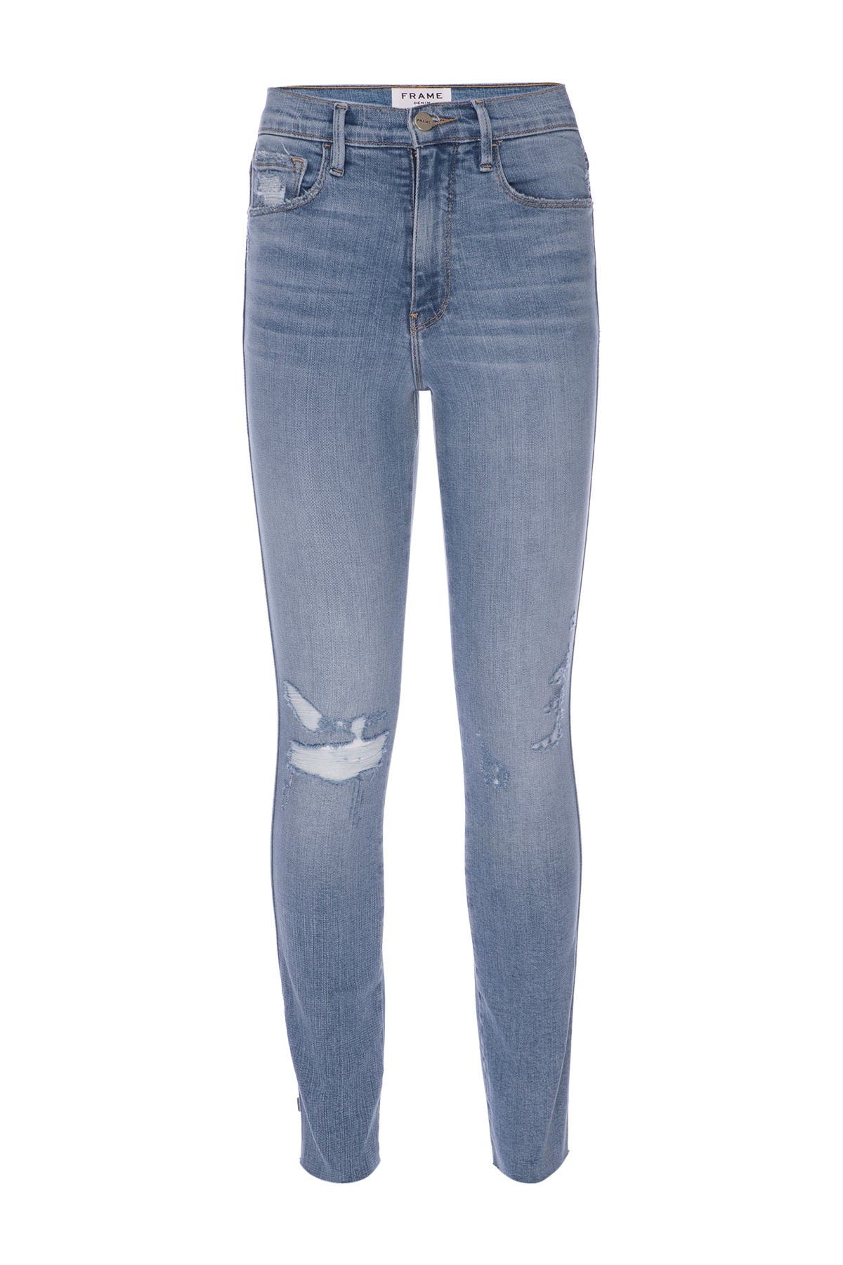 ripped raw hem skinny jeans