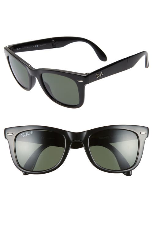 UPC 805289154594 product image for Ray-Ban 50mm Wayfarer Polarized Folding Sunglasses in Black/Green Solid at Nords | upcitemdb.com