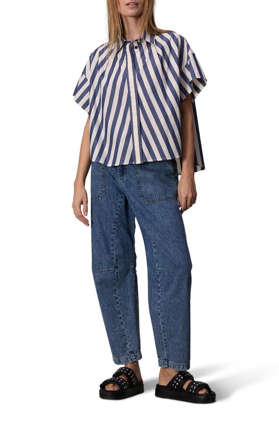 Shop Rag & Bone Martha Stripe Short Sleeve Cotton Poplin Button-up Shirt In Dark Blue Stripe