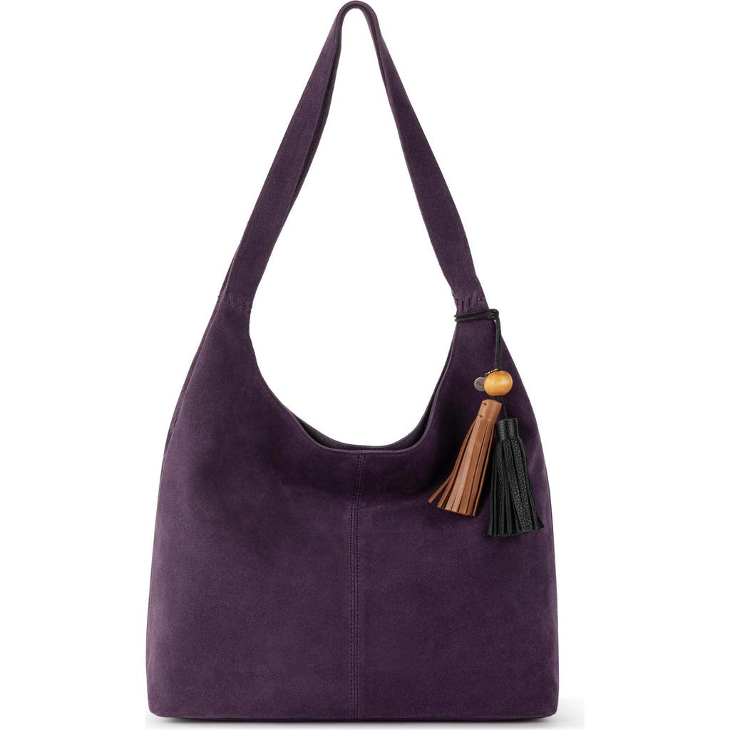 The Sak Huntley Leather Hobo In Aubergine Suede