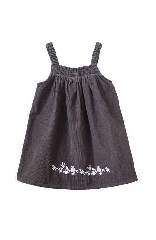 Beet World Toddler Pinafore Corduroy Dress With Embroidery | Gray & White In Gray