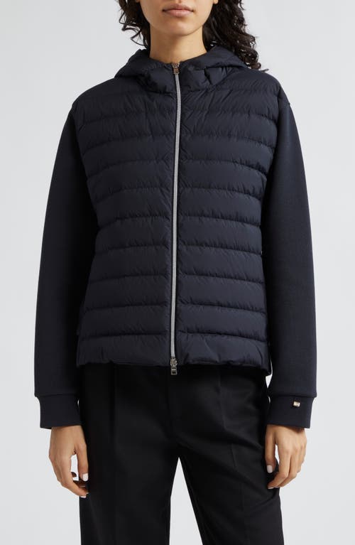 Shop Herno Quilted Down & Knit Full Zip Hoodie In Navy