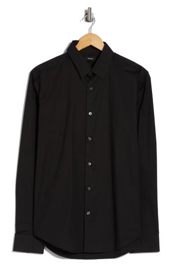 Theory Sylvain Mens Poplin Tab Collar Button-down Shirt In Black