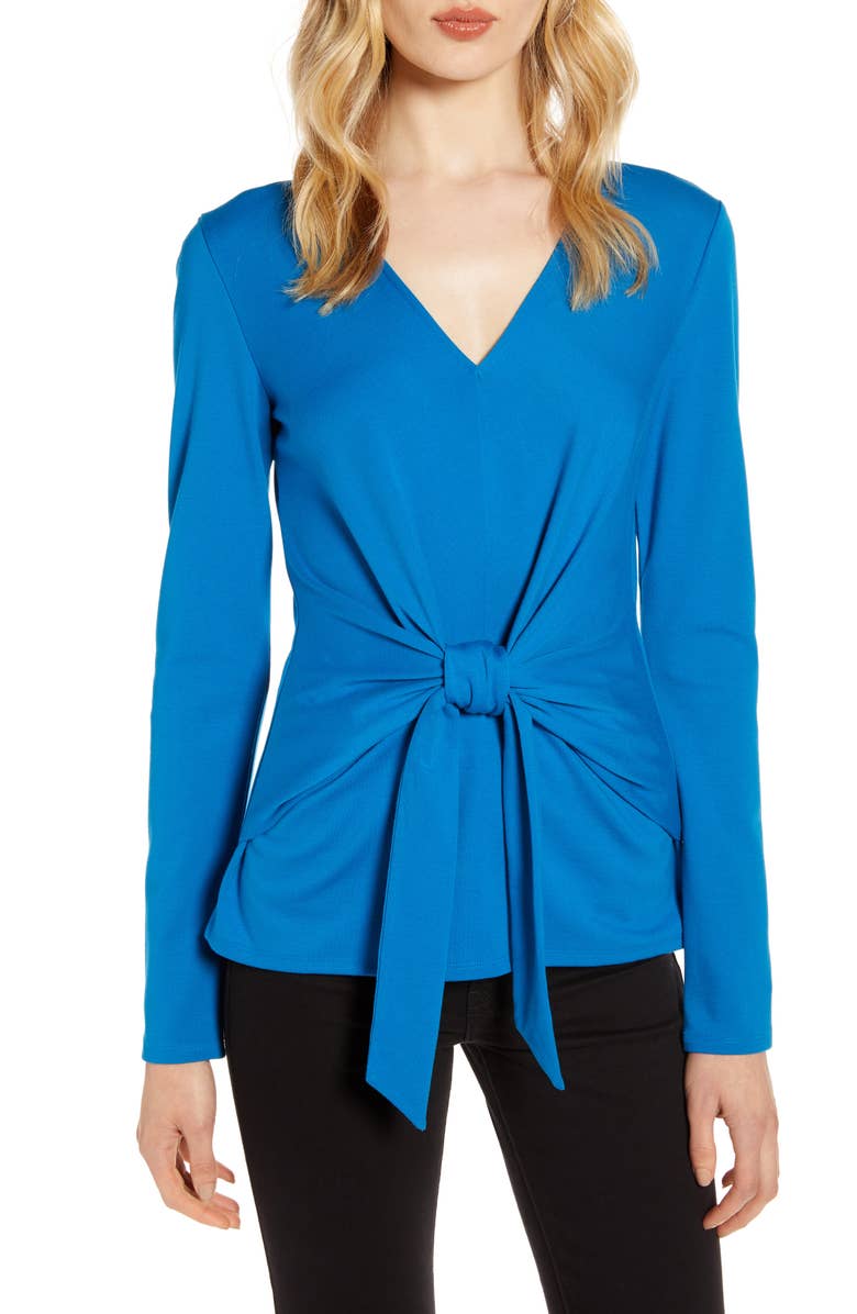 Knot Front Ponte Knit Top, Main, color, BLUE AURORA