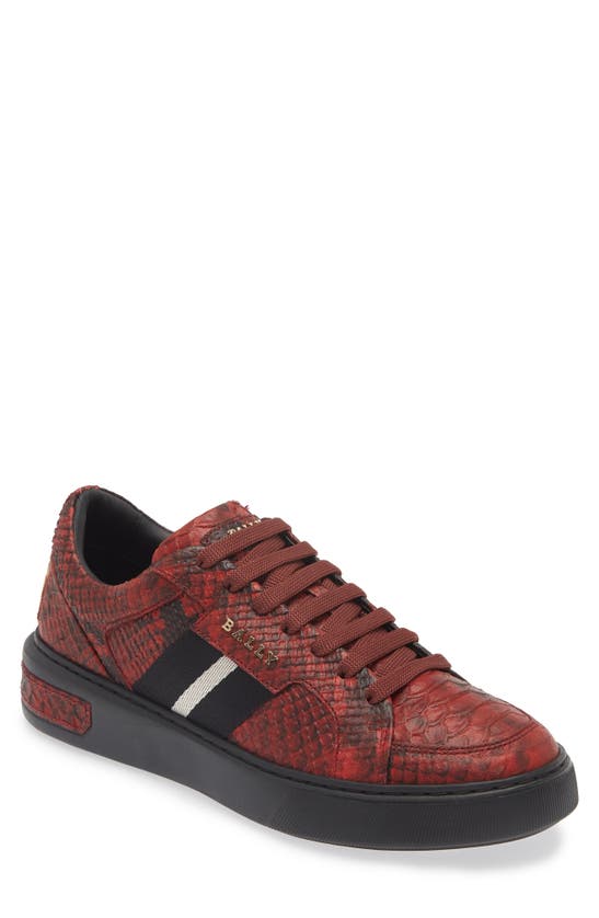 Bally Marell Snakeskin Embossed Leather Sneaker In  Red 14