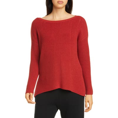 Eileen Fisher Bateau Neck Merino Wool Sweater, Red