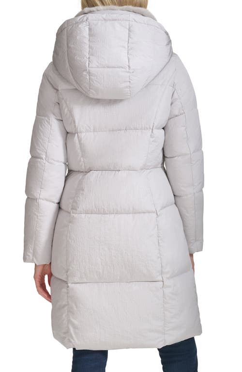 Shop Cole Haan Channel Quilted Shimmer Nylon Puffer Coat With Removable Hood In Grey