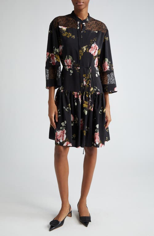 Erdem Lace Inset Floral Tiered Silk Dress Blush at Nordstrom, Us