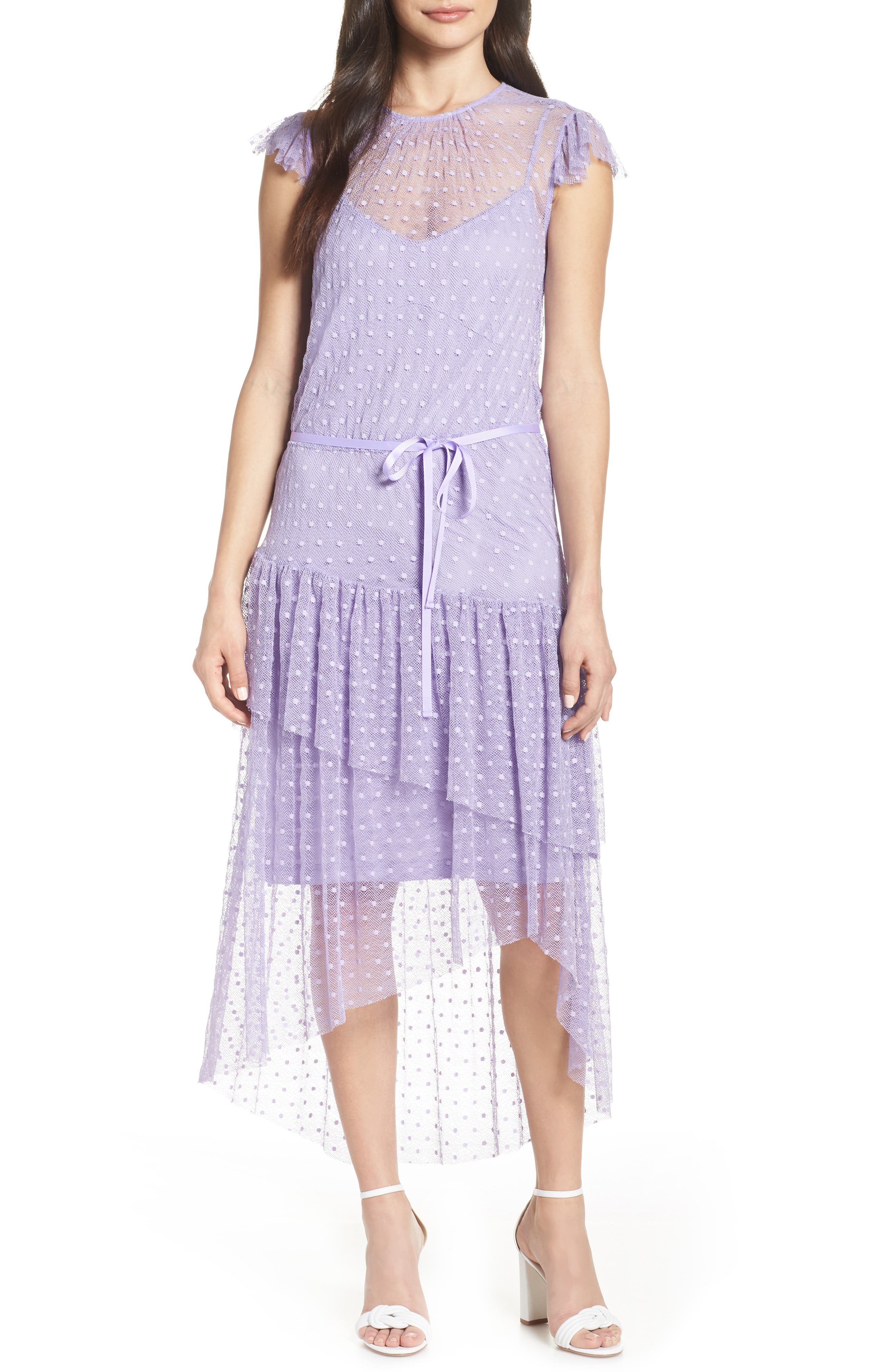 Forest Lily Dotted Mesh Dress, Purple