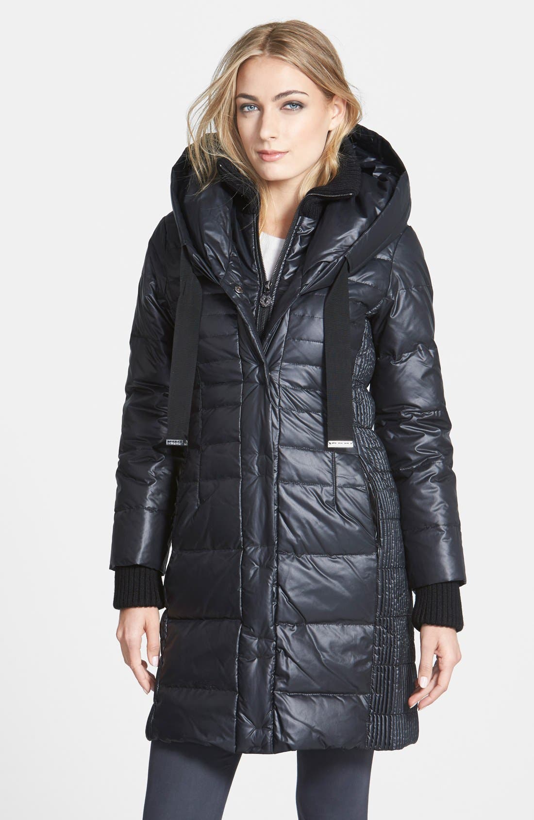 Elie Tahari 'Paula' Knit Trim Hooded Down Coat Nordstrom