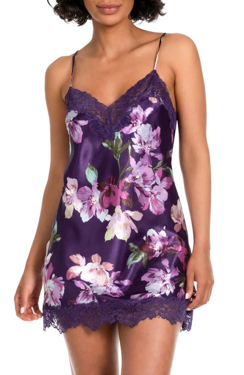 In Bloom By Jonquil Floral Lace Trim Satin Chemise In Deep Purple