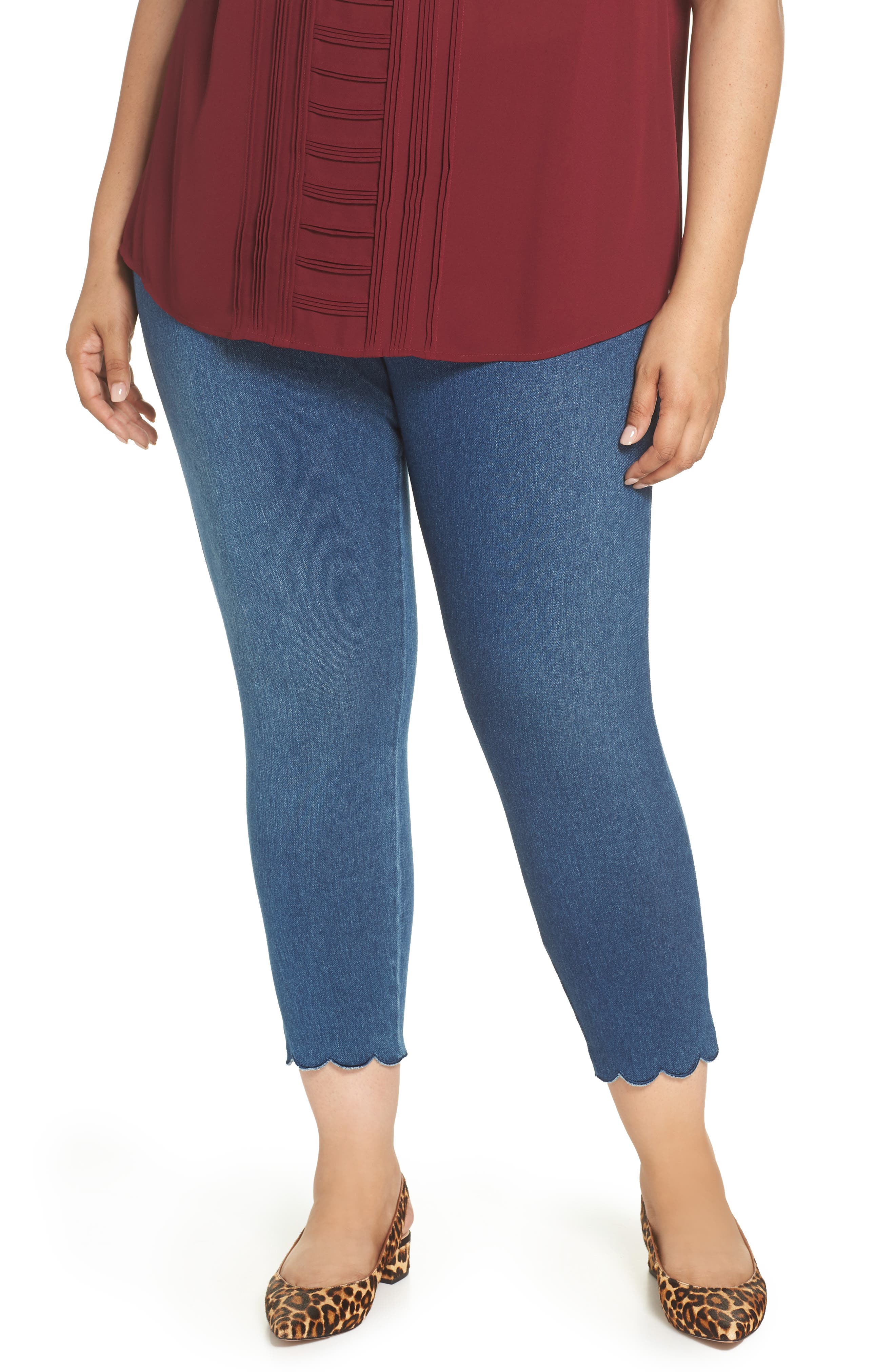 Plus Size Lysse High Rise Scallop Hem Denim Leggings, Blue