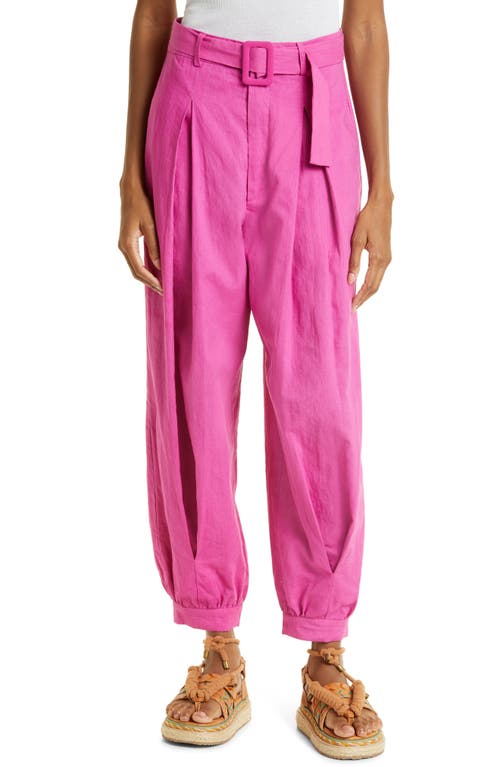 FARM Rio Belted Linen Pants in Pink