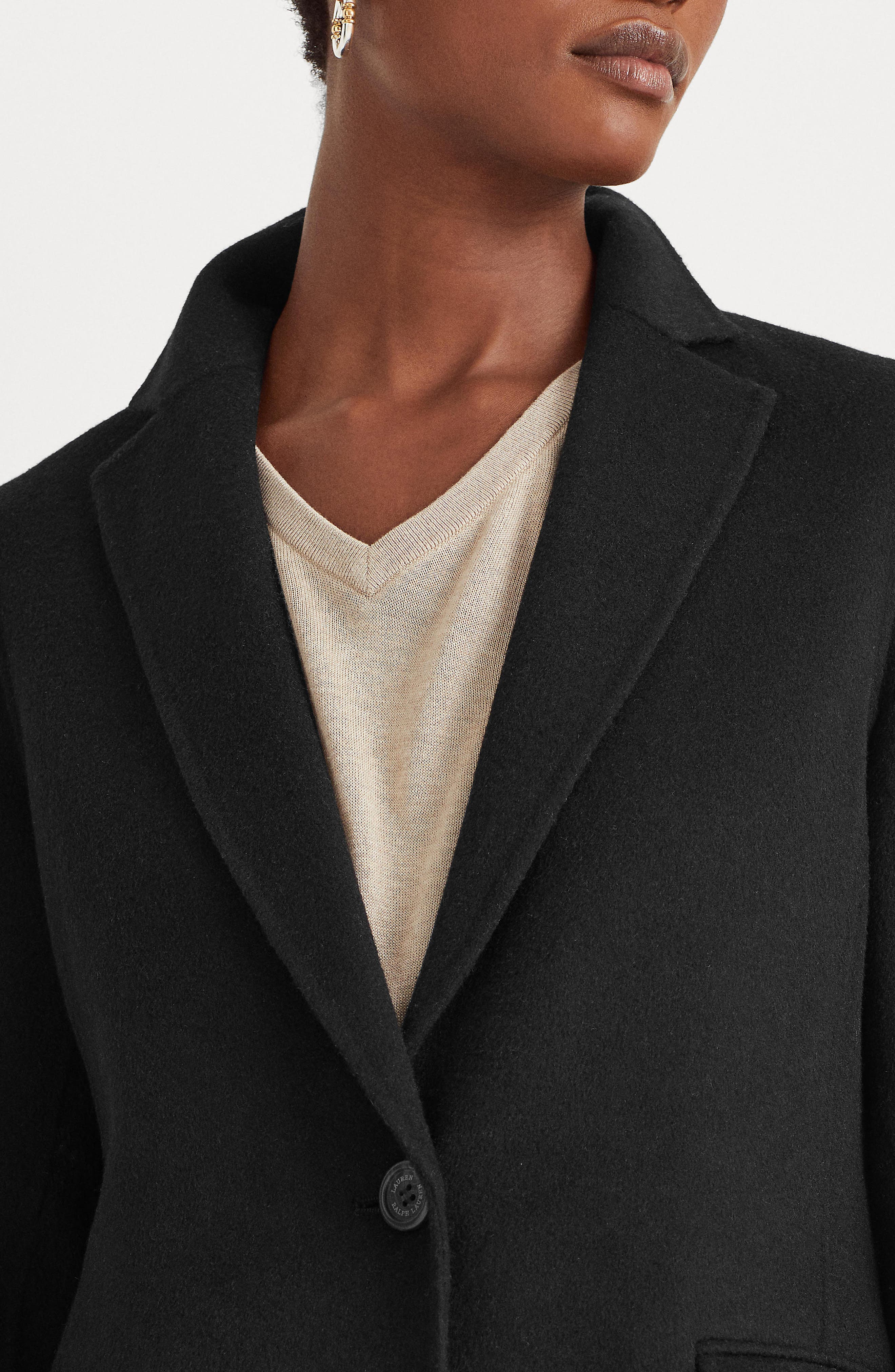 One-Button Double Face Wool Blend Coat 
