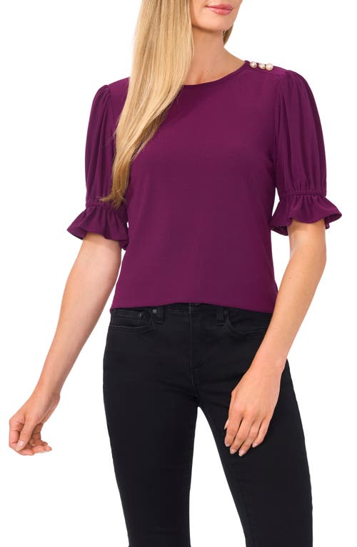 Shop Cece Button Shoulder Crepe Knit Top In Pickled Beet Purple