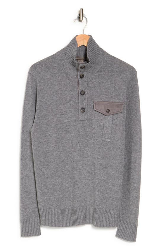 Amicale Wool Blend 1/2 Placket Pullover In Medium Grey
