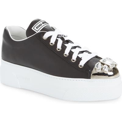 Miu Miu Crystal Cap Toe Sneaker, White