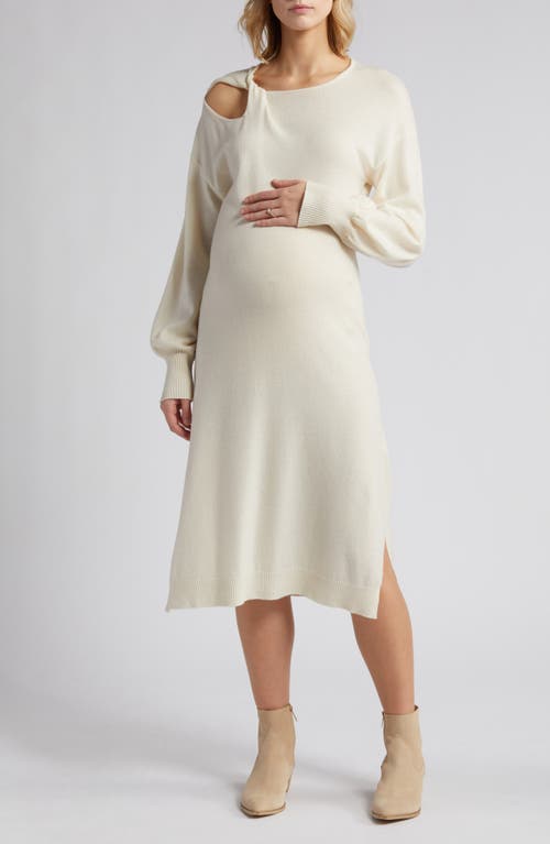 Gaia Cutout Long Sleeve Wool & Cashmere Maternity Sweater Dress in White