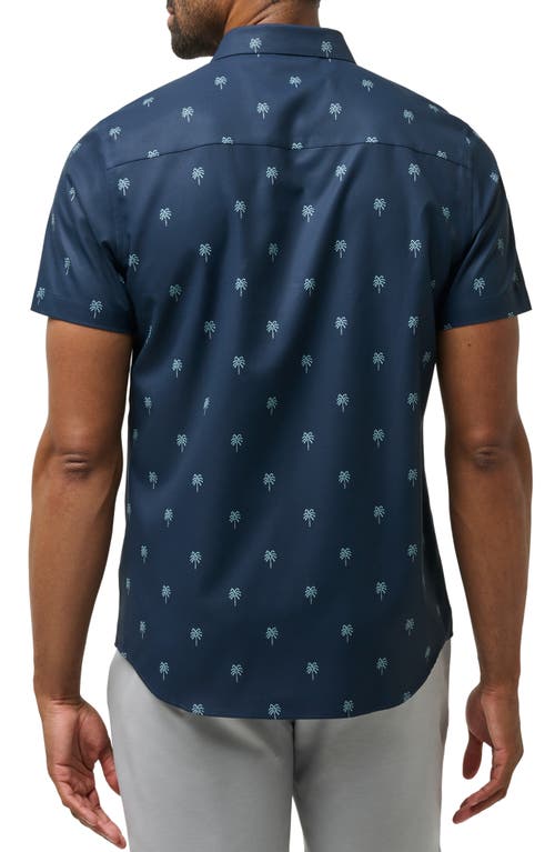 Shop Travismathew Captain Cantina Palm Tree Print Short Sleeve Button-up Shirt In Total Eclipse