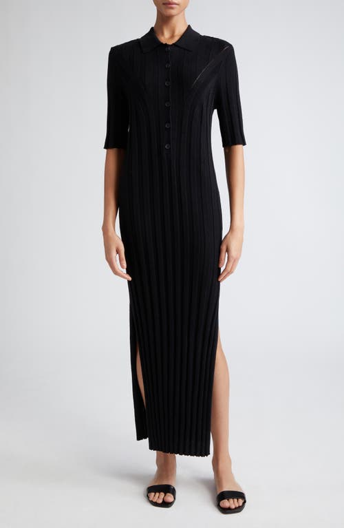 Loulou Studio Elyna Rib Fitted Stretch Silk & Linen Sweater Dress in Black at Nordstrom, Size X-Small