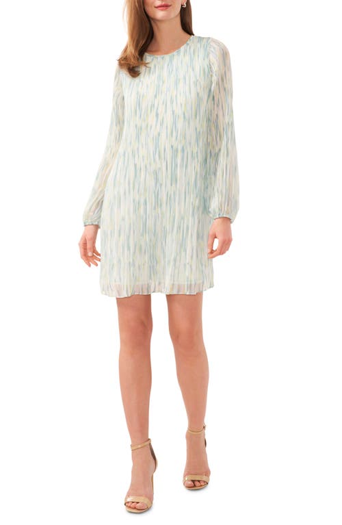 halogen(r) Abstract Print Release Pleat Long Sleeve Minidress Fresh Mint Green at Nordstrom,