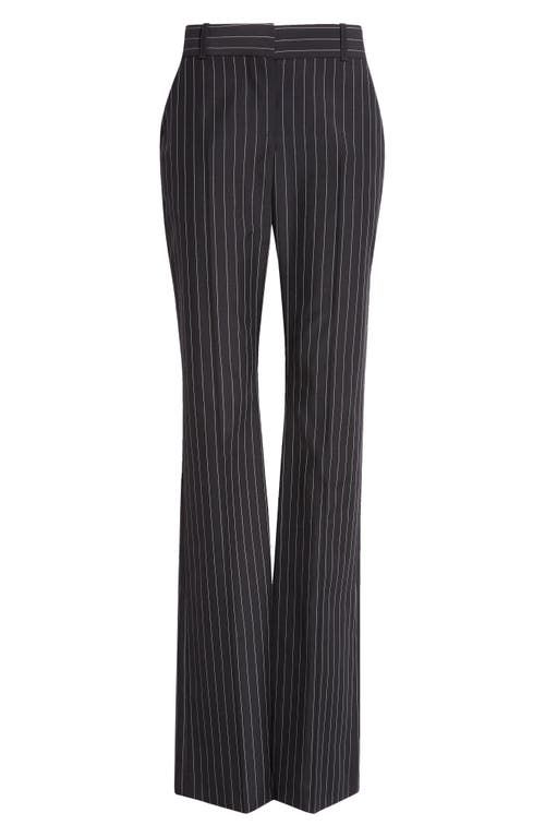 Shop Alexander Mcqueen Pinstripe Wool & Mohair Bootcut Trousers In Black - White