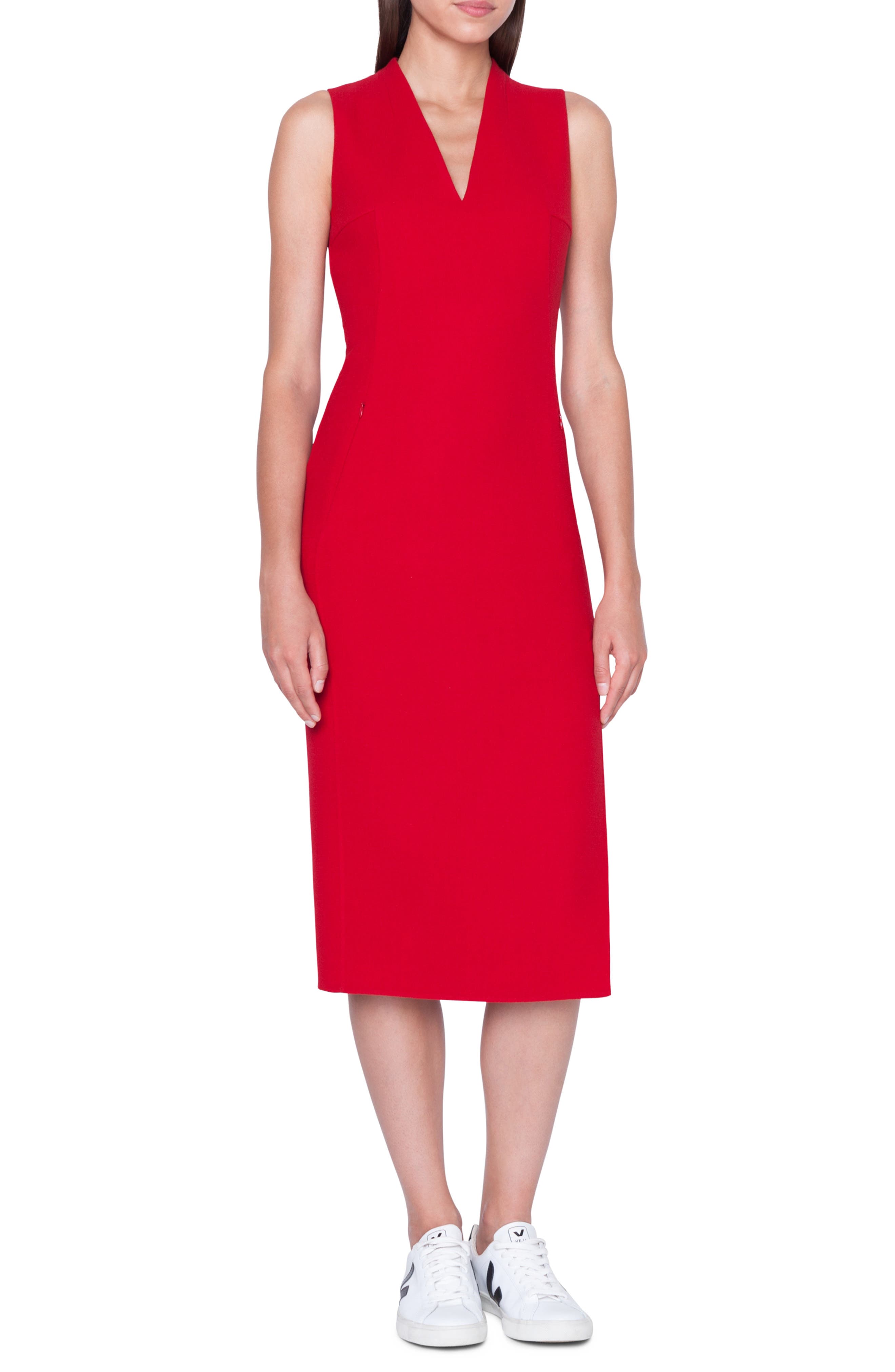 Akris Double Face Wool Crepe Sheath Dress, Red