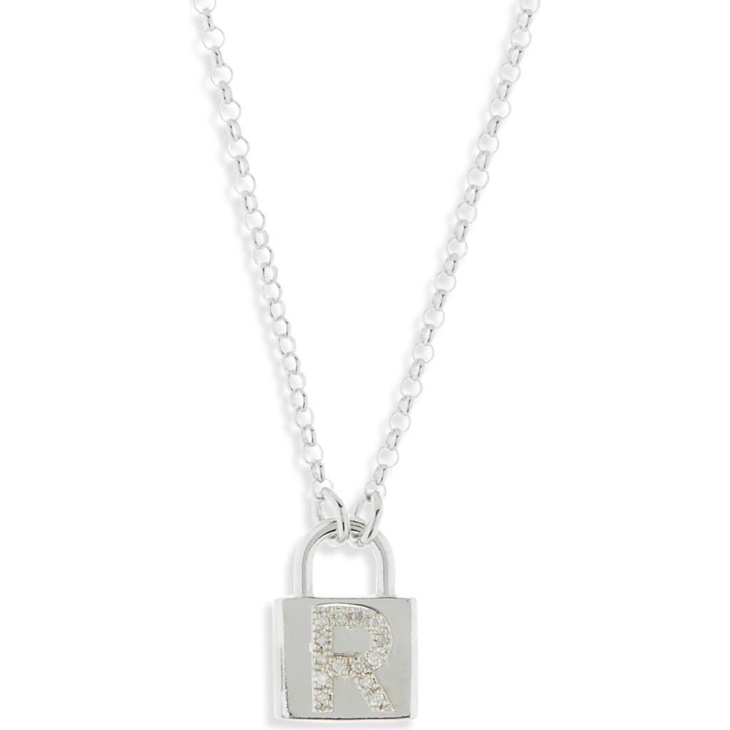 Meshmerise Diamond Padlock Initial Pendant Necklace In White-r