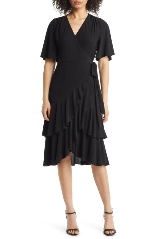 Kiyonna Miranda Ruffle Wrap Dress Black Noir at Nordstrom,