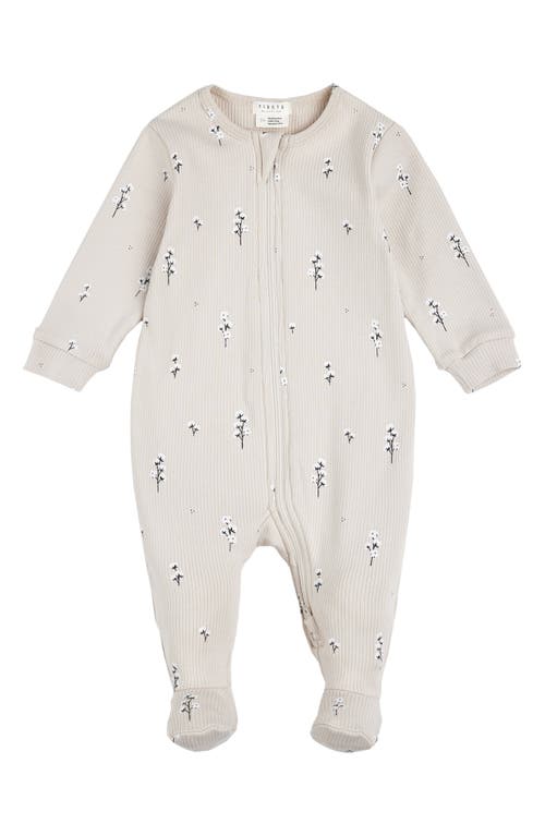 FIRSTS BY PETIT LEM FIRSTS BY PETIT LEM FLORAL COTTON RIB FOOTED ONE-PIECE PAJAMAS 