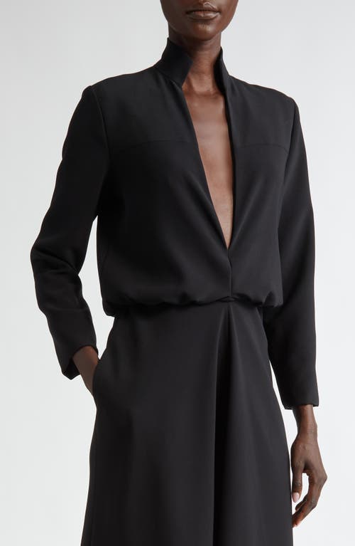 Shop Brandon Maxwell The Gayle Draped Plunge Neck Long Sleeve Gown In Black